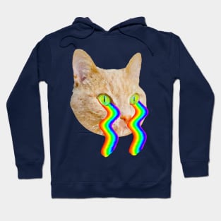 cat with rainbow waves flowing from eyes Hoodie